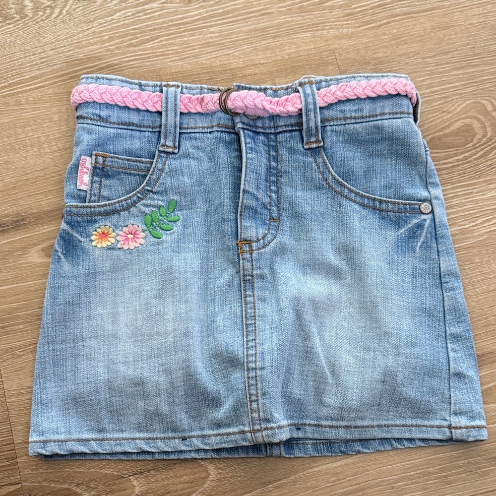 Vintage OshKosh B'gosh Blue Denim Skort with Pink Belt